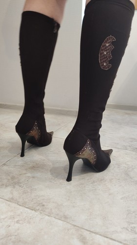 Designer Pointed Toe Brown Studded Boots Stiletto Heels US Sz 6.5 / Eur Sz 37 - Picture 9 of 18