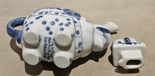 VINTAGE DOPPEL ELEFANT TEEKANNE BOMBAY PORZELLAN KOBALTBLAU & WEISS MIT DECKEL - Bild 5 von 8