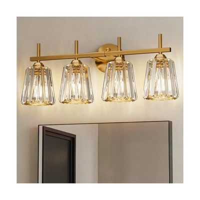 Crystal Bathroom Light Fixtures Over Mirror, Gold 4-Light Bathroom Vanity Lig...