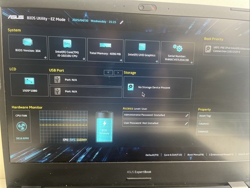 ASUS EXPERTBOOK P2451FA - WORKING BUT BIOS ADMIN LOCKED - - Picture 4 of 9