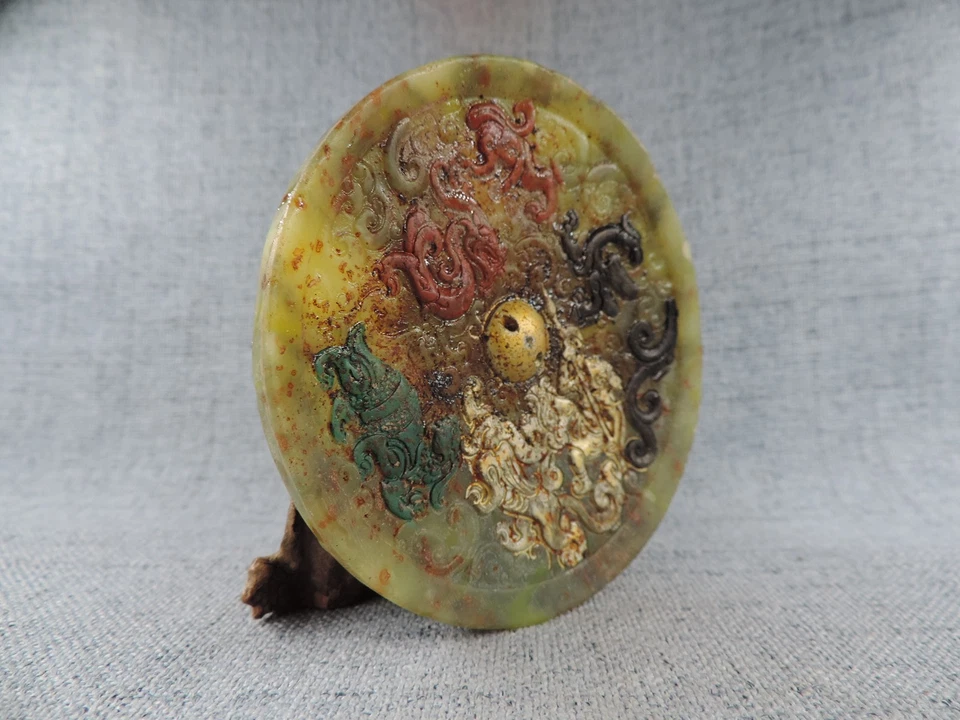 Antigua escultura manual china de jade hetiano cuatro estatua de Lucky Shou 四灵,朱雀玄武青龙白虎 Foto 3 de 4