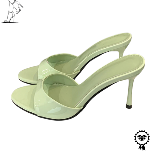 Liyke Women Apricot Open Toe Patent Leather Heels Mules Slides Sandals Summer - Picture 9 of 11