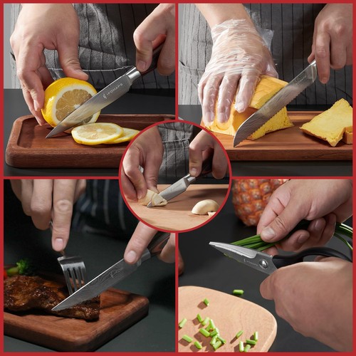 Juego de 15 piezas con bloque para cocina, con afilador incorporado, acero inoxidable... - Imagen 8 de 9