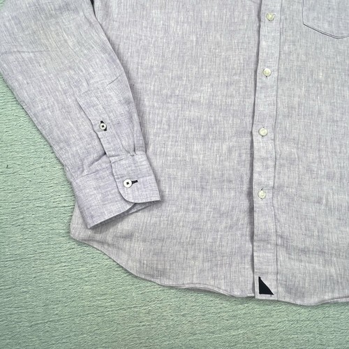 Untuckit Linen Shirt Mens L Purple Long Sleeve Button Down Up Pocket - Picture 4 of 10
