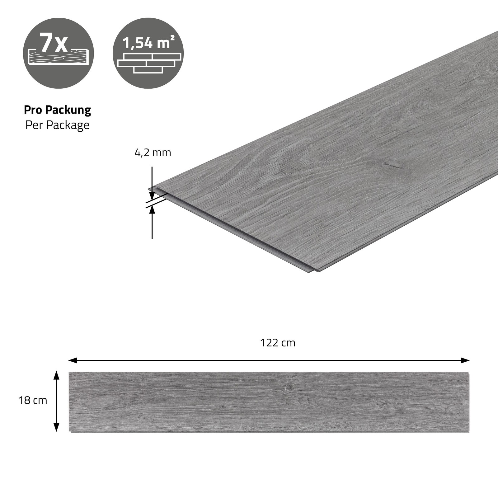 7,7 m² Click Vinylboden Hickory 4,2 mm Nutzschicht Grau PVC Bodenbelag Laminat