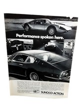 1972 Sunoco Action Gasoline Vintage Print Ad Porsche Ferrari Maserati