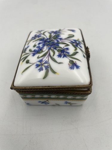 Limoges France Marie Antoinette Porzellan Schmuckschatulle blaue Blumen Vintage - Bild 6 von 10