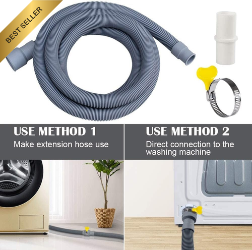 Washing Machine Drain Hose Extension Kit 1.5M with Adapter & 2 Hose Clips - Picture 3 of 12