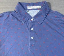 Criquet Polo Shirt Soft Men’s Large Blue Lightweight All Over Flag Print