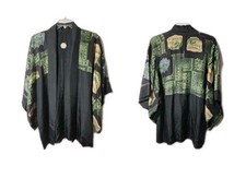 Japanese Kimono Haori Jacket Robe Reversible Silk Black Green