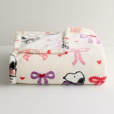 Peanuts Snoopy Valentine's Day Bows Hearts Plush Fleece Throw Blanket 5x6 ft NEW