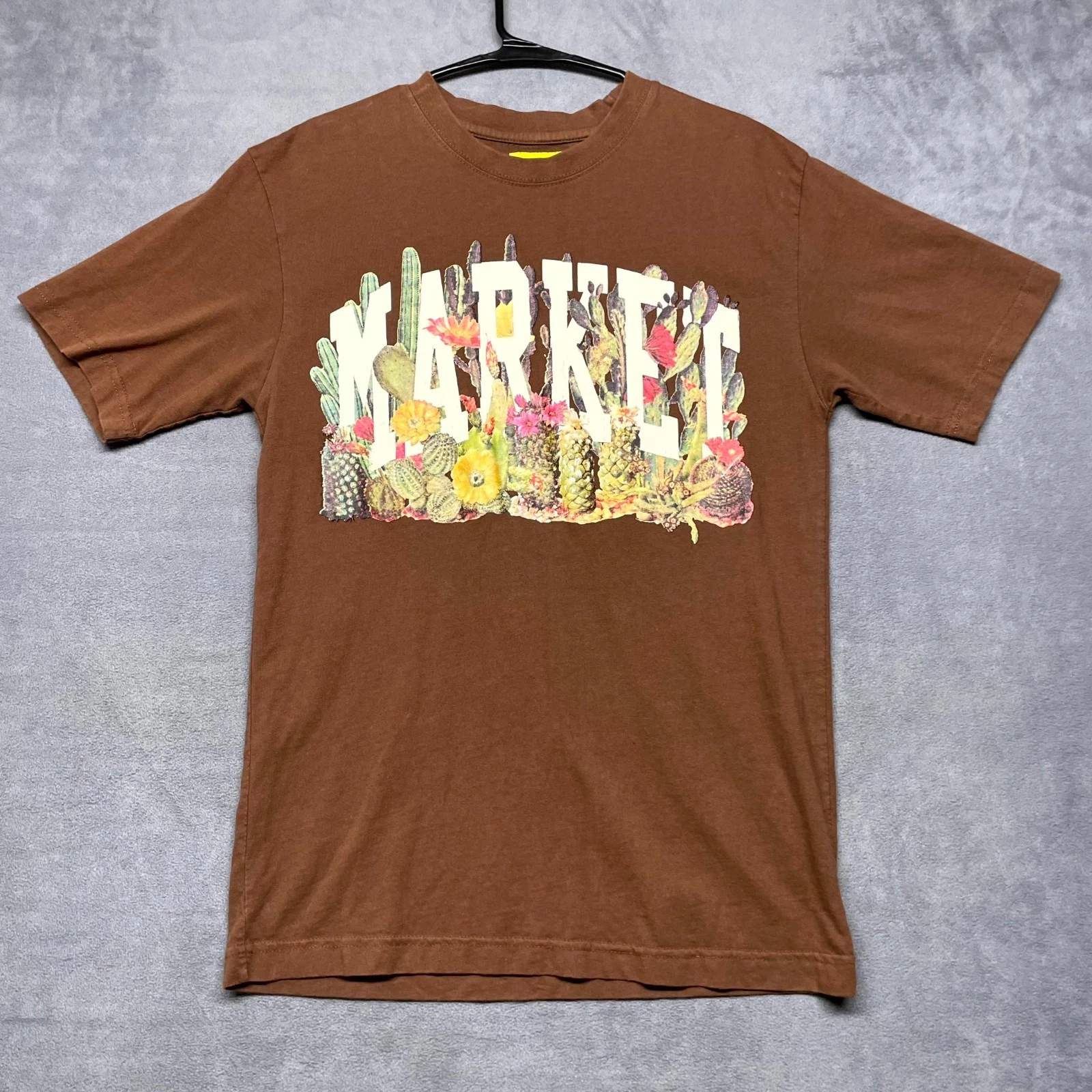 Market T Shirt Mens Medium Brown Cactus Floral Graphic Print Logo Streetwear