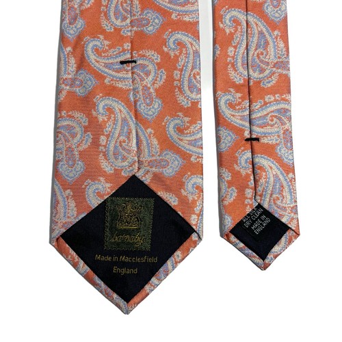 Summer Orange Paisley Silk Jacquard Tie (Handmade in England) - Picture 4 of 4