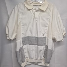 VTG 80s Miami Vibe Playboy Button Polo Shirt Elastic Bottom White Mesh Colorbloc
