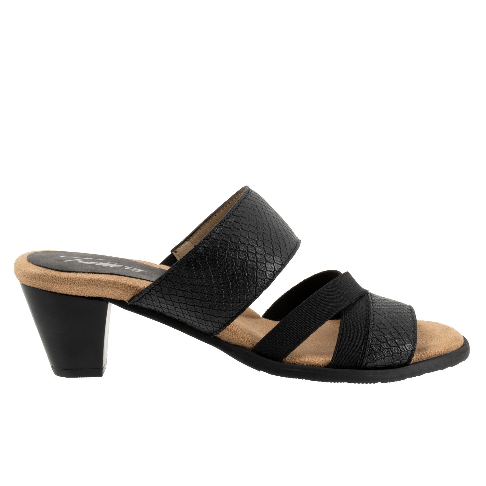 Женские черные кожаные босоножки на каблуке-слипонах Trotters Maxine T2207-009