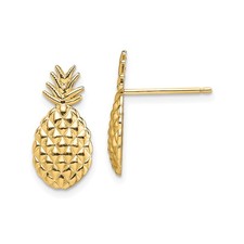 14k Yellow Gold Textured Pineapple Post Earrings