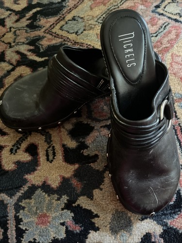 NEW Vintage Nickels Leather Clogs Mules SilverStud Accent Black Comfort Shoes 8M - Picture 6 of 6