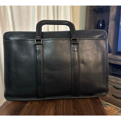 Vintage Coach Black Leather Slim Satchel Briefcase Made in USA