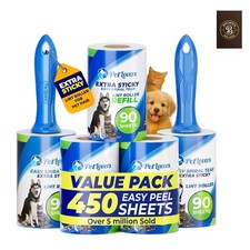 Extra Sticky Lint Roller Mega Value Set 450 Sheets for Pet Hair Removal and C...