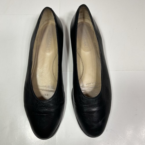 Vtg Lands’ End Women Black Leather Slip On Ballet Flat Comfort Almond Toe Sz 9.5 - Picture 2 of 10