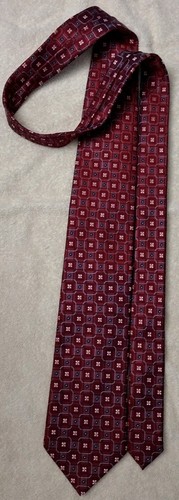 Corbata de seda de diseñador geométrico borgoña Ermenegildo Zegna para hombre aplicación 3 1/2 x 58 - Imagen 2 de 6