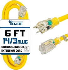 Indoor Outdoor Extension Cord with Lighted End, 3 Prong 15A Weatherproof Power C