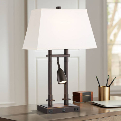 Possini Euro Bishop 26 1/2" Bronze Desk Lamp with USB and Outlet - Picture 1 of 10