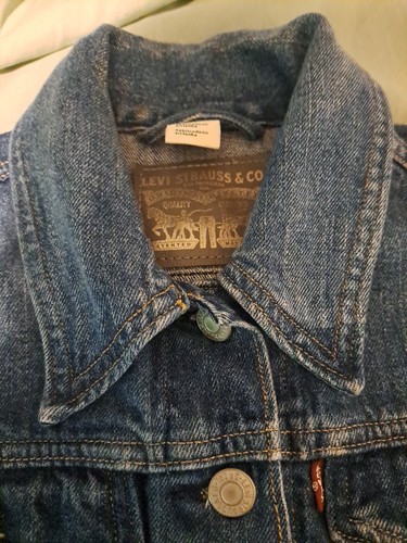 Levi's Jean Vest Girls Small Button Up Collar Silver Leather Label, Red Tag - Picture 2 of 6