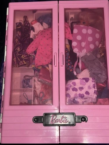 Vintage Barbie Doll Lot w/ Pink Carry Closet, Clothes & Accessories -1976 Mattel