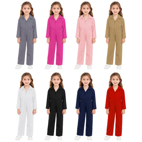 Boys Girls Long Sleeve Mechanic Coveralls Jumpsuit Dance Performance Costume - Picture 7 of 109