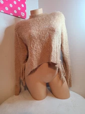 Forever 21 Fuzzy Cropped Side Tie Sweater Size Sm Tan
