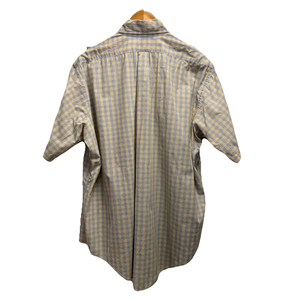 Mercer & Sons Men's Size 17 Blue/Yellow Plaid Button Down Cotton S/S Shirt USA - Image 3 of 4