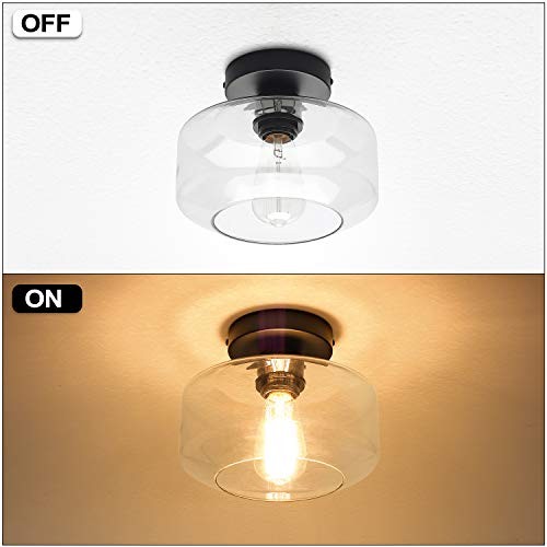 Industrial Semi Flush Mount Ceiling Light, Clear Glass Pendant Lamp Shade, - Picture 6 of 7