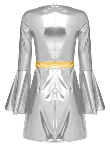 Damen Kleid 70er Outfit Glänzend Röcke Halloween Kostüm Glitzer Clubwear Disco - Picture 25 of 77