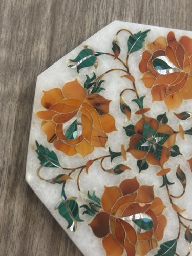 Placa de azulejo de mármol blanco vintage Pietra Dura Art con incrustaciones diseño de mosaico floral - Imagen 9 de 19