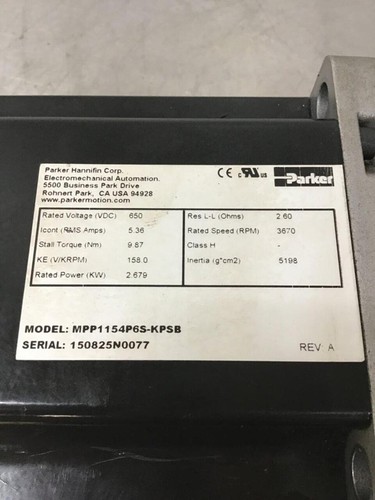 PARKER HANNIFIN Motor MPP1154P6S-KPSB Used #127266 - Picture 6 of 8