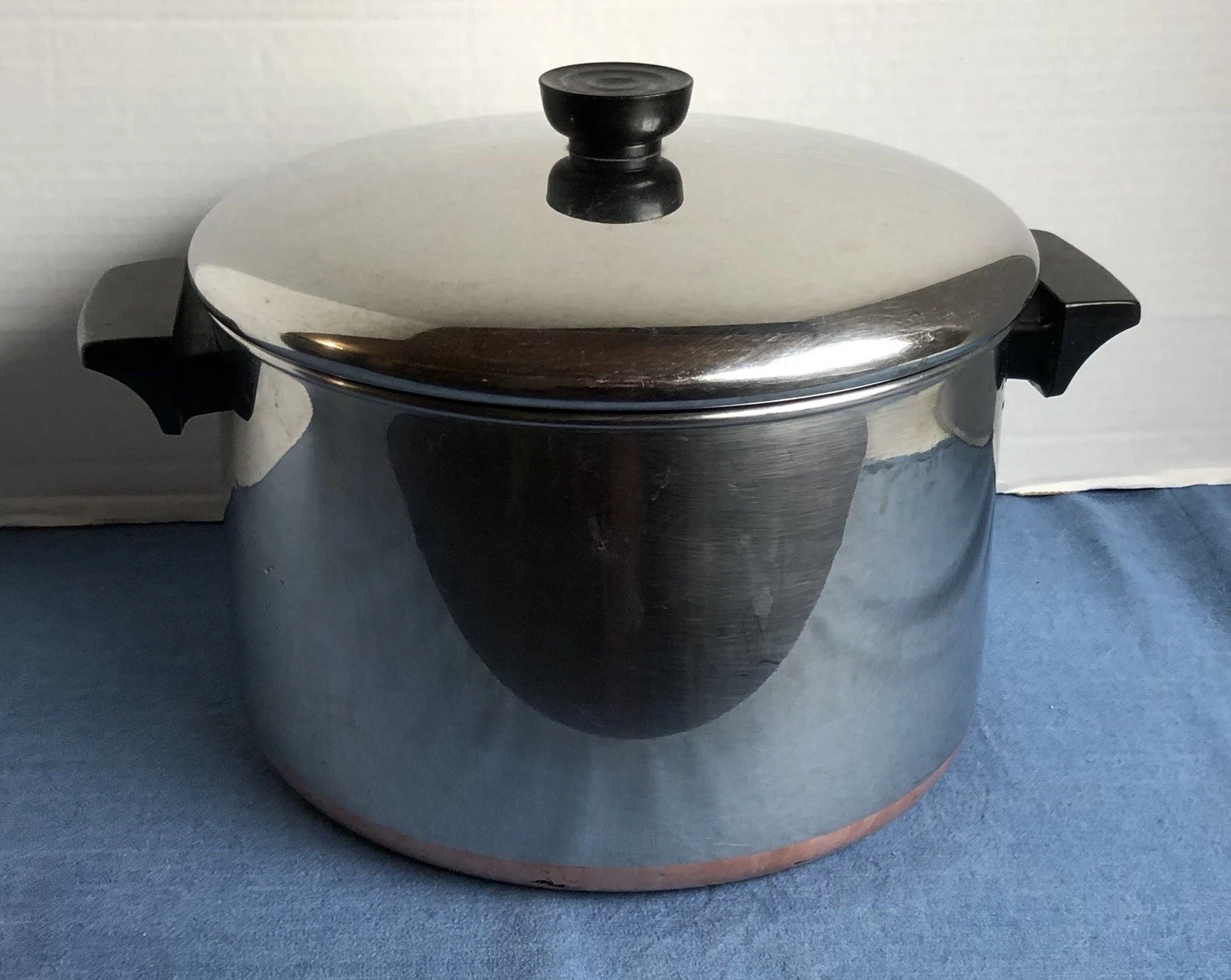 Vintage Rever Ware 6 Qt. Stockpot w/Lid Stainless Steel Copper Bottom USA