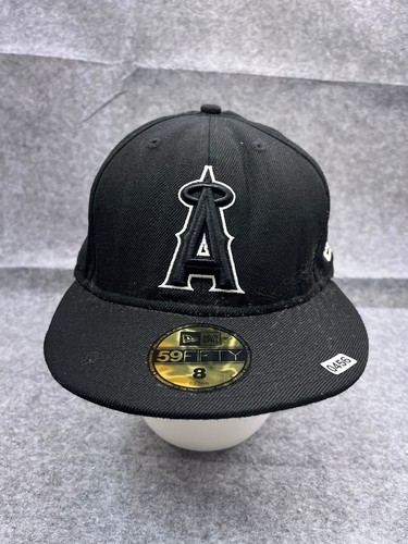 Anaheim Angels New Era Hat Cap Fitted 8 Adult Black 100% Wool 59Fifty MLB - Picture 1 of 13