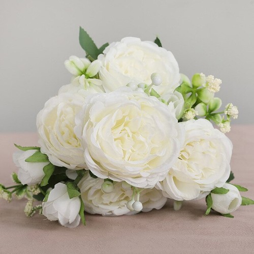 1x Artificial Silk Peony Flowers Bouquet Fake Leaf Wedding Party Home Decoration - Picture 2 of 13