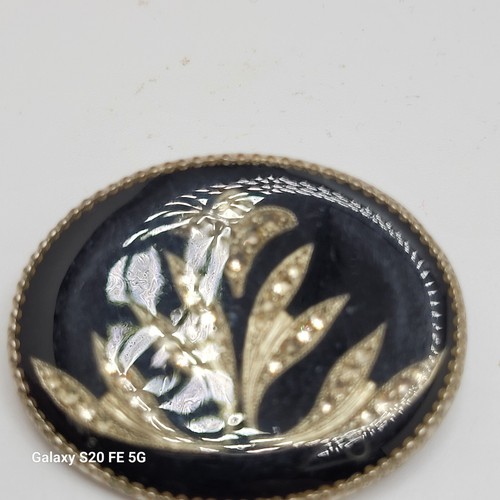 Vintage Black Enamel, Old Silver and Rhinestone Pin/Brooch Edwardian Style - Picture 6 of 8