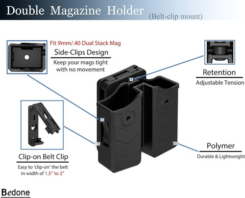 Durable Adjustable Double Magazine Holder for 9mm/.40 - Polymer Clip-on Design - Picture 5 of 9
