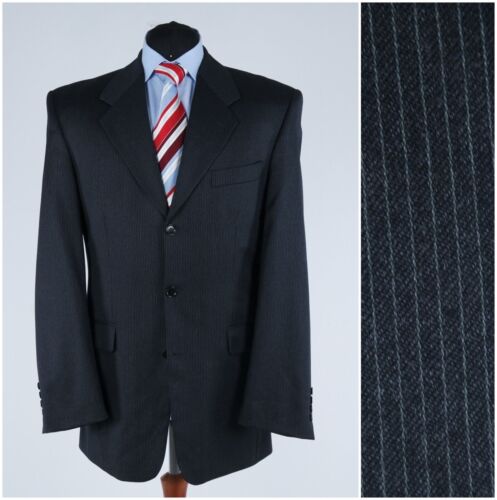 Mens Striped Sport Coat 42L US Size BOGART Dark Grey Wool Blazer Jacket - Afbeelding 1 van 13