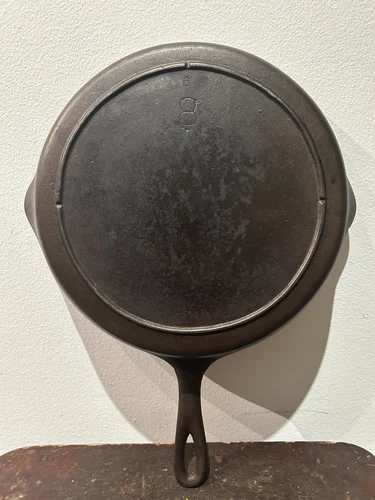 ANTIQ Lodge No #8 6 CAST IRON SKILLET PAN 3 NOTCH HEAT RING DOUBLE POURING SPOUT