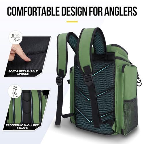 Fishing Backpack with Rod Holders, 42L Large Waterresistant Fishing
