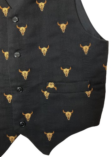 Cafe Vintage anni 80 Limonata Ice Burgers Soda Ricamato Steer Skull Gilet Nero Taglia 1 - Foto 5 di 9