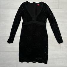 GUESS Bodycon V Neck Lace Dress Cocktail LBD Long Sleeve Mini Small Party Lined
