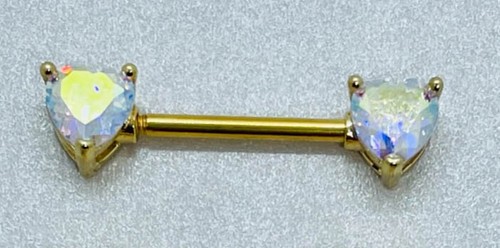 Gold Brustwarze Bar Herz Langhantel Kristall Edelstein Runde Zinken Einstellung Chirurgenstahl - Bild 2 von 11