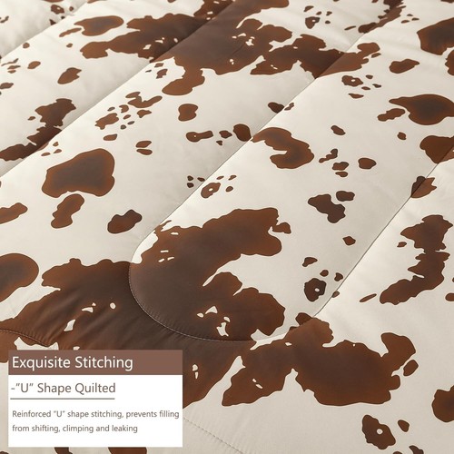 Charming Cow Print Full Size Comforter Set – 3 Piece Beige & Brown Bedding - Picture 10 of 11