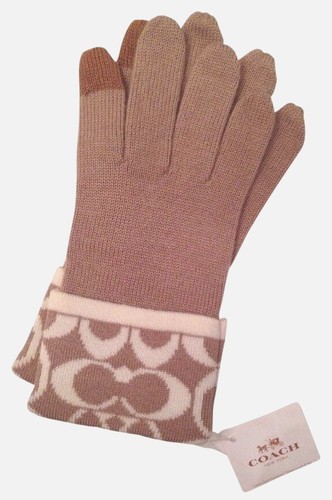 Nuovi bellissimi guanti di lana COACH da donna firmati logo touch cammello/avorio taglia unica - Foto 2 di 2