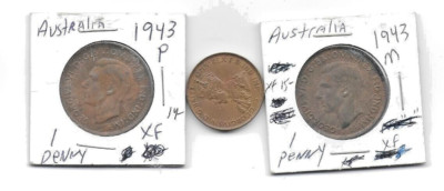 Australia 1935 1/2 Penny plus 1943 P + M mint Penny All high grade high catalog